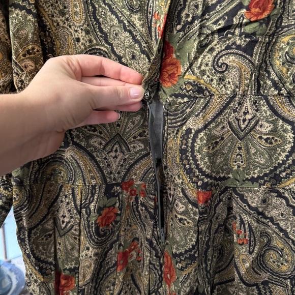 Raoul Black, Sage Green, and Orange Floral Paisley Long Sleeve Drop Waist Dress - Picture 12 of 13